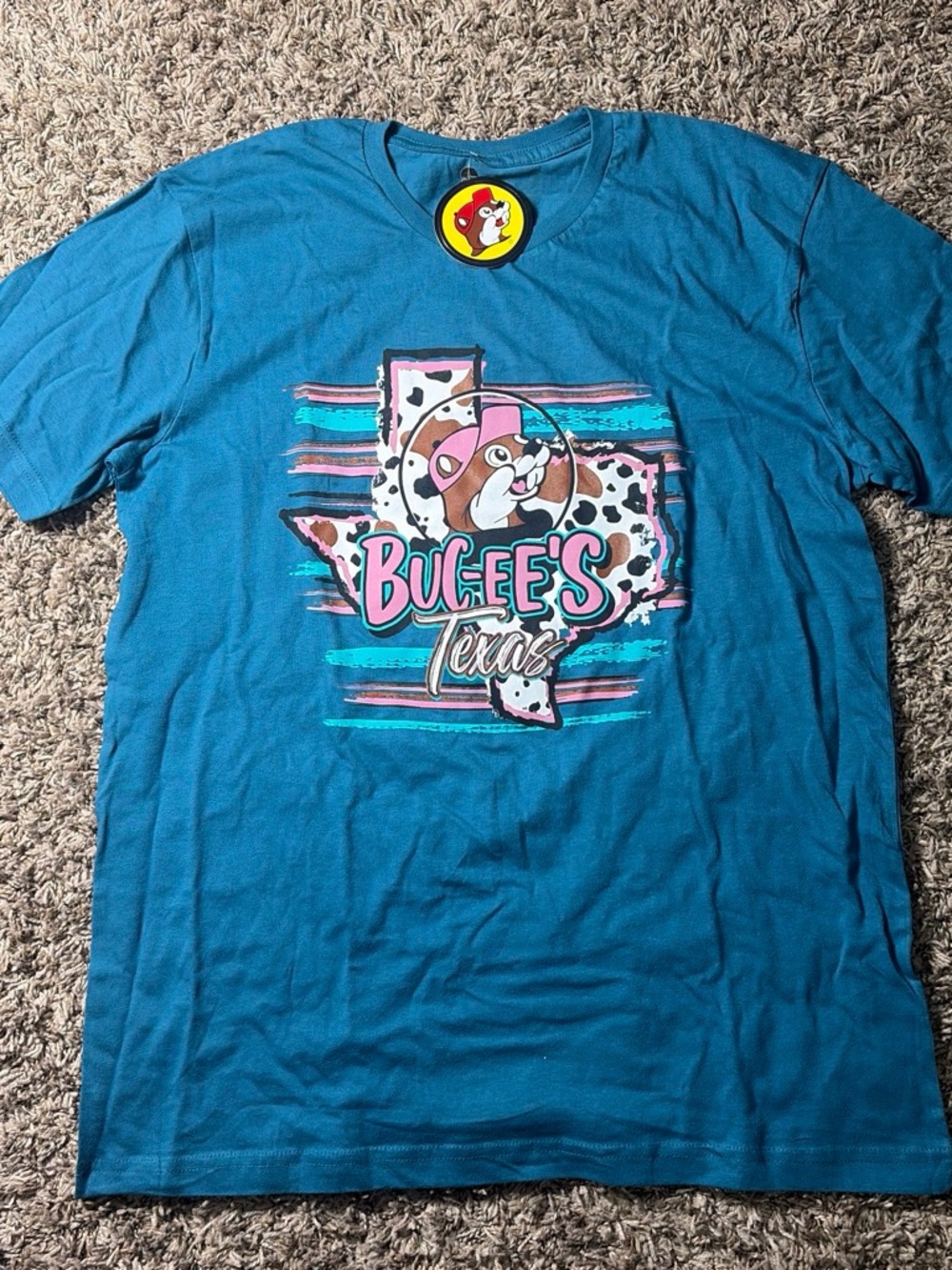 Buc-ee’s Texas T-Shirt Men’s Large Teal Cowboy Buc-ee Graphic 100% Cotton NWT